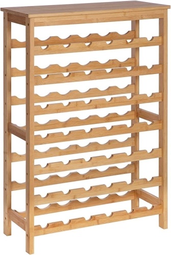 SONGMICS 42- Bottle Wine Rack Free Standing Floor. 7-Tier Display WineStorage Shelves with Table Top, Roll over in Bamboo Wobble- Free Bottle Holder for Kitchen Bar Dining Room Living Room, Natural, Like New, retail - $69.99 - Lot 273