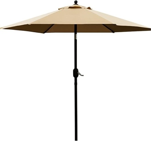 Sunnyglade 7.5' Patio Umbrella Outdoor Table Market Umbrellawith Push Button Tilt/Crank, 6 Ribs (Tan), Like New, Retail - $43.99 - Lot 279