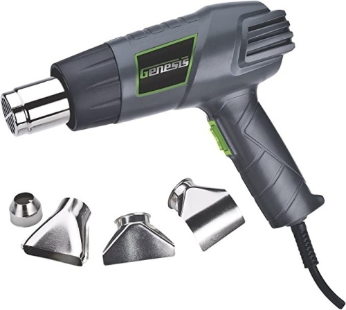 Genesis, GHG1500A 12.5 Amp, Dual-Temperature Heat Gun Kit with High Low Settings, Air Reduction Nozzle, Reflector Nozzle, Like New, retail - $17.99 - Lot 280
