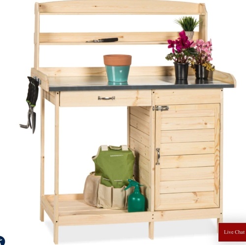 Best Choice Products, Garden Wooden Potting Bench w/ Metal Table Top - Natural, Like New, retail - $109.99 - Lot 301