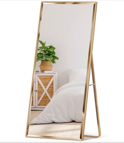 Best Choice Products 65x22in Full Length Mirror, RectangularBeveled Wall Hanging & Leaning Floor Mirror - Gold, Like New, Retail - $129.99 - Lot 27
