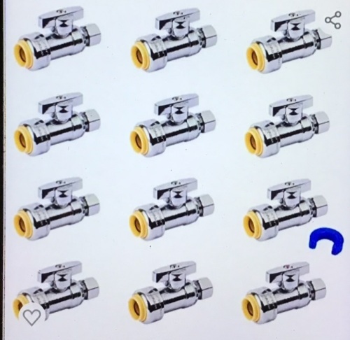 SUNGATOR Straight Shut Off, 12-Pack Push Fit Water StopValve 1/2" Ptcx 3/8" Compression with Disconnect Clip, Push-to-Connect, PEX, Copper, CPVC, PE-RT, 1/4 Turn ON/Off, LeadFree Brass, Like New, Retail - $63.99 - Lot 29