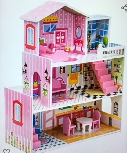 ROBUD Wooden Dollhouse with Furniture Doll House Preschool Dollhouse for Girls Toddler Dollhouse Playset, Like New, Retail - $54.99 - Lot 31