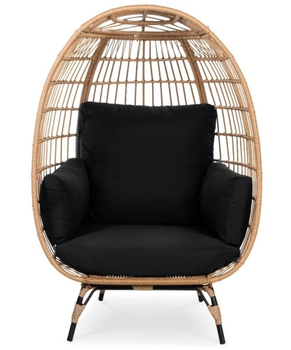 Best Choice Products Wicker Egg Chair Oversized IndoorOutdoor Patio Lounger w/ Steel Frame, 440lb Capacity - Black, Like New, Retail - $399 - Lot 34