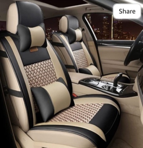 FREESOO Car Seat Cover Leather, Front Rear Full Set CarSeat Covers for 5 Seats Vehicle Suitable for Year Round Use(Khaki Black), Like New, Retail - $127.49 - Lot 46