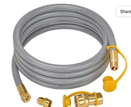 only fire 12Ft Natural Gas Hose with Ouick Connect FittingsAssembly 3/8" Female to 1/2" Male Adapter for Fire Pit, OutdoorHeater and More NG/Propane Appliance, Like New, Retail - $32.99 - Lot 48