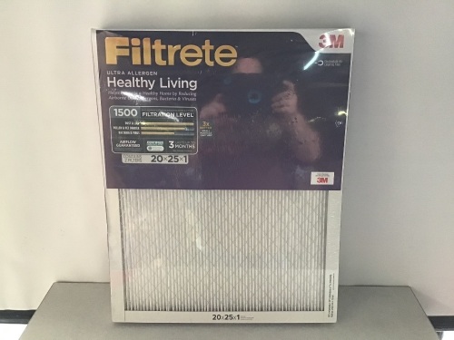 Filtrete 20x25x1, AC Furnace Air Filter, MPR 1500, HealthyLiving Ultra Allergen, 2-Pack (exact dimensions 19.719 x24.688 × 0.78), Like New, retail - $35.09 - Lot 51