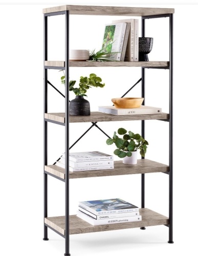 Best Choice Products 5-Tier Rustic Industrial Bookshelf DisplayDecor Accent w/ Metal Frame, Wood Shelves - Gray, Like New, retail - $139.99 - Lot 54