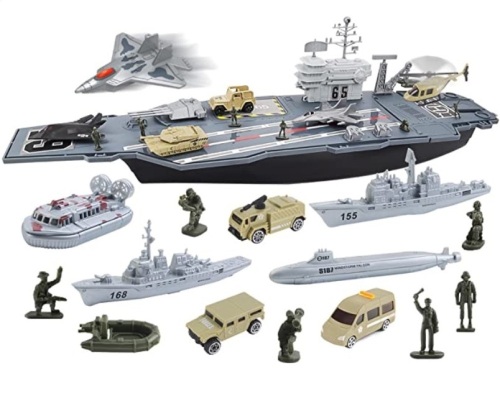 deAO Aircraft Carrier Toy Army Men with Scale Model WarplanesWarships Military Vehicles Battleship Planes Helicopter Trucks Tank Toys for Kids Boys Girls 28 Inches, Like New, Retail - $46 - Lot 57