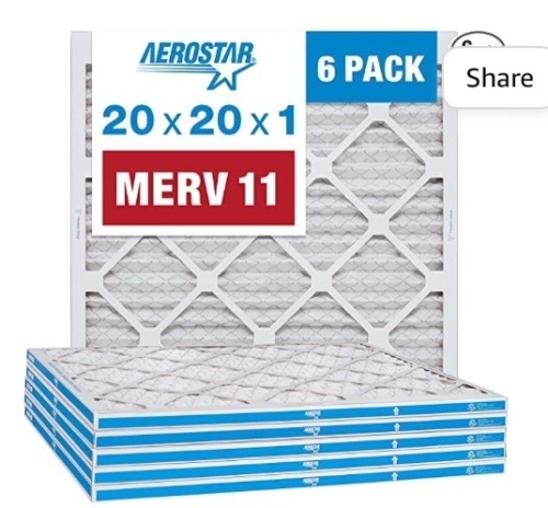 Aerostar 20x20x1 MERV 11 MERV 11 Pleated Air Filter, AC Furnace AirFilter, 6 Pack (Actual Size: 19 3/4"x 19 3/4" x 3/4"), New, Retail - $45 - Lot 58