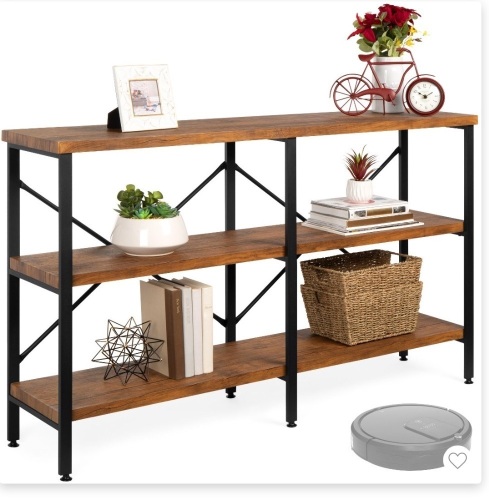 Best Choice Products 55in Rustic 3-Tier Console Table for LivingRoom, Entry w/ Non-Scratch Feet - Brown, Like New, Retail - $129.99 - Lot 69