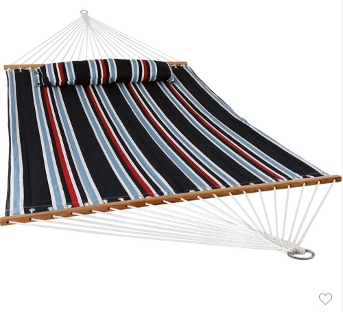 Sunnydaze Heavy Duty 450-Pound Capacity Quilted FabricHammock Two-Person with Spreader Bars - Nautical Stripe, Like New, retail - $80.95 - Lot 70