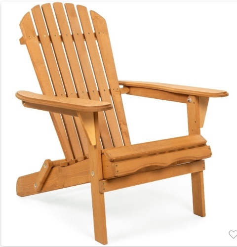 Best Choice Products Folding Adirondack Chair Outdoor WoodenAccent Lounge Furniture for Yard, Patio w/ Natural Finish, Like New, retail - $69.99 - Lot 74