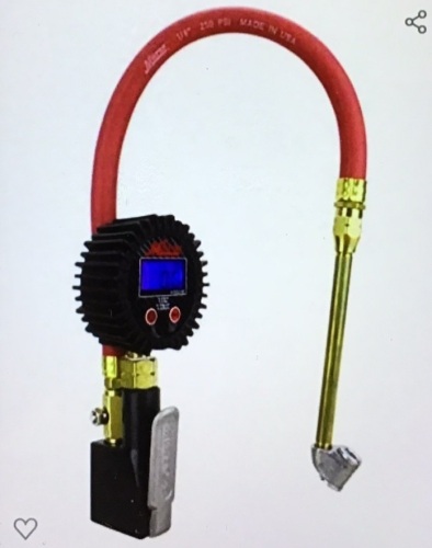 Milton S-530 Compact Digital Tire Inflator with PressureGauge, 255 PSI, Dual Head Air Chuck, 15" Hose, 2.5" Dial, 360Swivel, Res: 0.1 Display, Backlit, Made in USA, IndustrialGrade Matte Black, Like New, retail - $74.92 - Lot 76