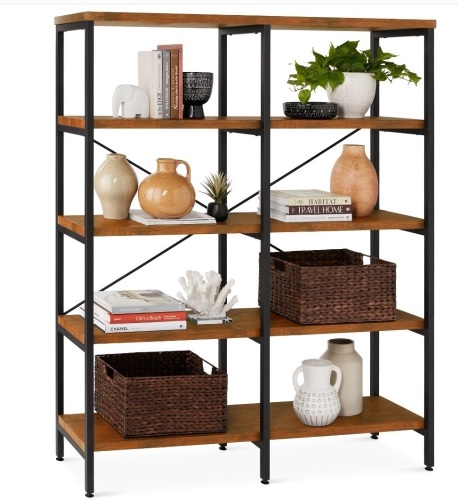 Best Choice Products 55in Storage Bookshelf for Living Room,Walkway w/ Industrial, Elevated Design - Brown, Like New, Retail - $189.99 - Lot 82