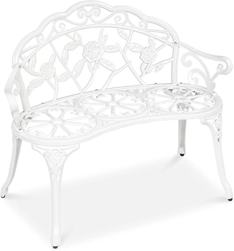 Best Choice Products Outdoor Bench Steel Garden Patio PorchLoveseat Furniture for Lawn, Park, Deck Seating w/Floral RoseAccent, Antique Finish White, Like New, Retail - $109.99 - Lot 92