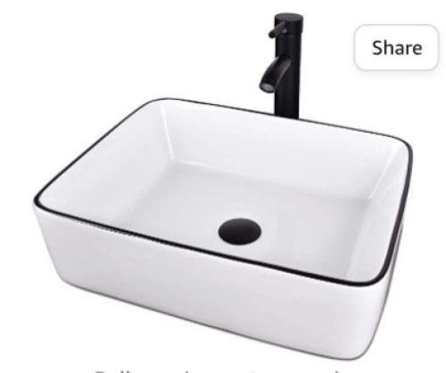 White Ceramic Bathroom Sink, 19" x 15" Above CounterPorcelain Vessel Sink with Black Faucet and Pop up drain Combo,Rectangle, Like New, Retail - $101.90 - Lot 100