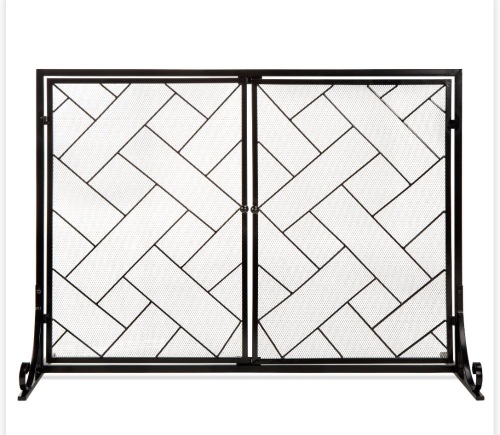 Best Choice Products 44x33in 2-Panel Handcrafted Wrought IronGeometric Fireplace Screen w/ Magnetic Doors - Black, Like New, Retail - $89 - Lot 101