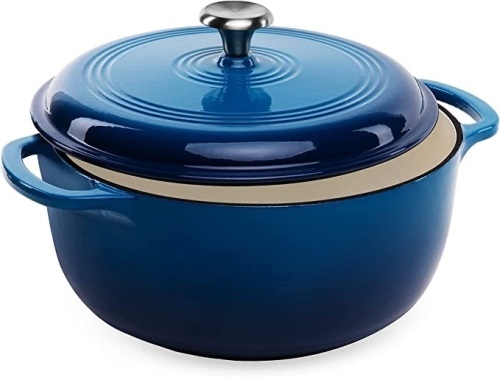 Best Choice Products 6qt Ceramic Non-Stick Heavy-Duty CastIron Dutch Oven w/Enamel Coating, Side Handles for Baking, Roasting,Braising, Gas, Electric, Induction, Oven Compatible, Blue, Like New, retail - $49.99 - Lot 104