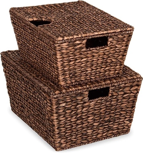 Best Choice Products Set of 2 XL Multipurpose Classic WaterHyacinth Chests Oversized Woven Tapered Storage Basketfor Organization, Laundry, Decoration w/Attached Lid, Handle Holes, Like New, retail - $69.98 - Lot 128