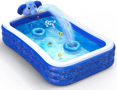 Hamdol, Inflatable Swimming Pool, Kiddie Pool with Sprinkler, 99"x72"x22", Like New, Retail - $39.99 - Lot 131
