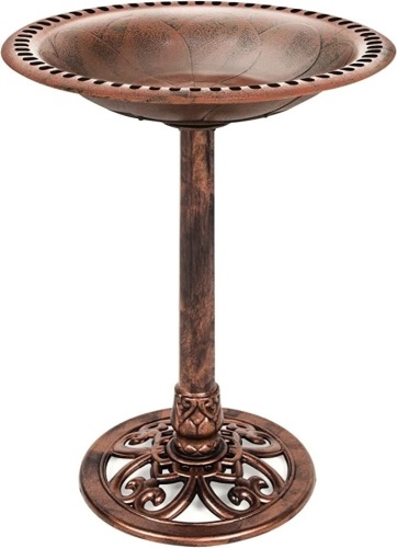 Best Choice Products 28in Pedestal Bird Bath, Vintage OutdoorResin Accent Decoration w/Fleur-de- Lis Accents - Copper, Like New, Retail - $39.99 - Lot 148