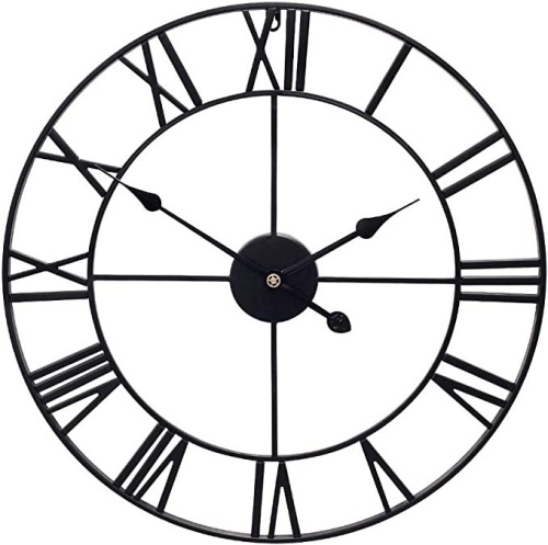 Little kuku 32 Inch Farmhouse Large Wall Clock European RetroClock with Roman Numerals, Metal Vintage Decorative Big Oversized WallClock for Home/Loft/Living Room/Kitchen, Black, Like New, Retail - $85.99 - Lot 149