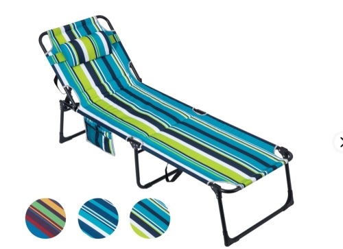 SUPERJARE Quilted Foldable Lounge Chair, Tanning Chairwith 4-PositionAdjustable Backrest, Outdoor Chaise Lounge with Removable Pillow. Sunbathing Lounger for Lawn, Beach, Pool, Camping Dark Cyan, Like New, Retail - $83.55 - Lot 158