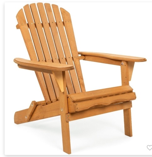 Best Choice Products Folding Adirondack Chair Outdoor WoodenAccent Lounge Furniture for Yard, Patio w/ Natural Finish, Like New, Retail - $69.99 - Lot 171