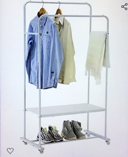 YOUDENOVA Clothes Rack with Shelves, Rolling Clothing Rackon Wheels, Garment Rack for Hanging Clothes, RusticClothing Drying Rack, White, Like New, retail - $39.99 - Lot 176