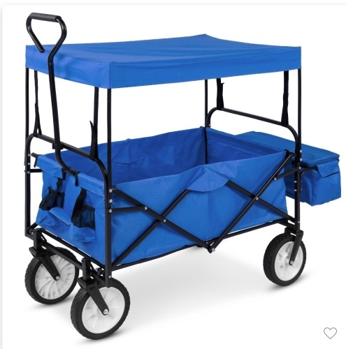 Best Choice Products Folding Utility Cargo Wagon Cart w/Removable Canopy, Cup Holders - Blue, Like New, Retail -$99.99 - Lot 181