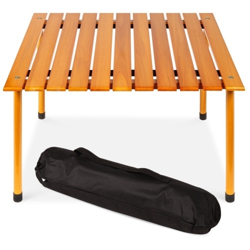 Foldable Indoor Outdoor Wooden Table w/ Carrying Case - 28x28in, Like New, Retail - $59.99 - Lot 211