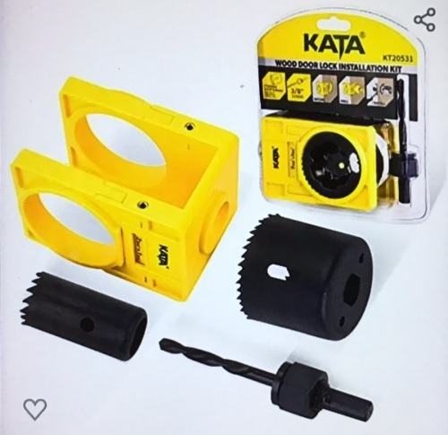KATA 1-3/8" - 1-3/4" Door Lock Installation Kit for WoodenDoors with Guide Template, Door Lock Hole Saw, Carbon Steel, Like New, Retail - $12.99 - Lot 221