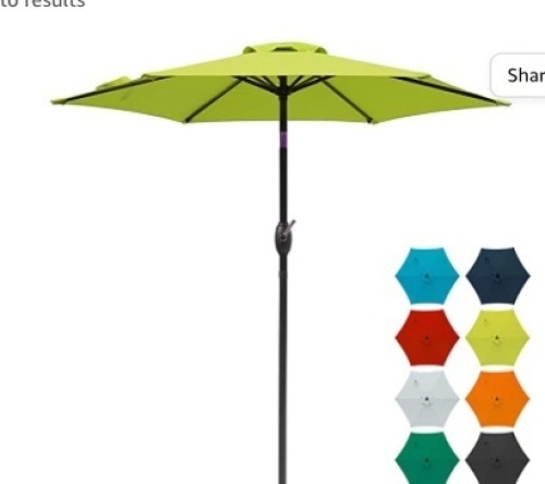 SUNVIVI OUTDOOR 7.5 Ft Patio Umbrella Outdoor Market TableUmbrella Luxury Aluminum Pole Umbrella with Push Button Tilt and Crank,6 Ribs, Polyester Canopy, Lime Green, Like New, Retail - $45.99 - Lot 227