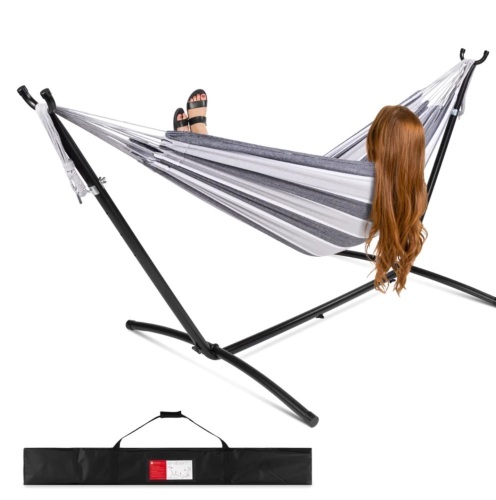 2-Person Brazilian-Style Double Hammock w/ Carrying Bag and Steel Stand, Like New, Retail - $79.99 - Lot 230