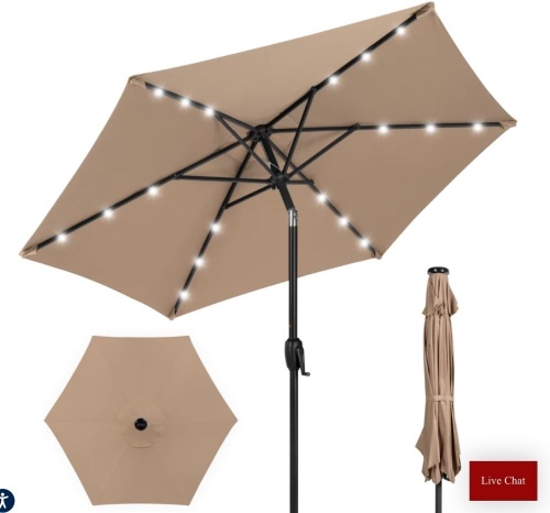 BCP, Outdoor Solar Patio Umbrella, With Push Button Tilt,Crank Lift- 7.5', Like New, Retail - $59.99 - Lot 246