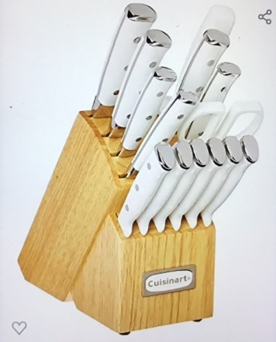 Cuisinart C77WTR-15P Classic Forged Triple Rivet, 15-PieceKnife Set with Block, Superior High-Carbon Stainless SteelBlades for Precision and Accuracy, White, Like New, Retail - $79.15 - Lot 249