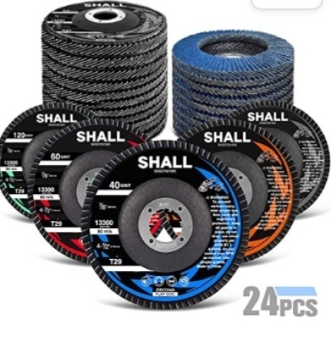 SHALL 24-Pack Flap Disc, 4-1/2' x 7/8", Zirconia Grinding Wheel, 40/60/8/120, Grit T29 & 40 Grit, T27 Angle Grider Abrasive Sanding Disc with Etched Grit, Like New, retail - $25.99 - Lot 258