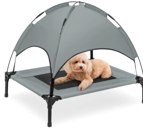 Elevated Cooling Dog Bed, Outdoor Pet Cot w/ Canopy, Carry Bag - 30in, Like New, retail - $44.99 - Lot 291