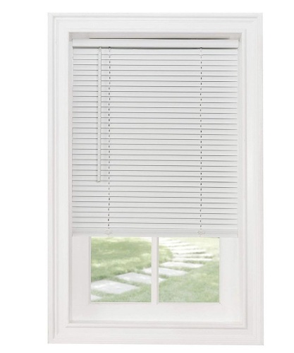 Achim GIl Morningstar 46 x 64 Inch Cordless durable VinylWindow Light Filtering Mini Blinds with Push Button Feature andTilt Wand for Privacy, White, Like New, Retail - $30.99 - Lot 305