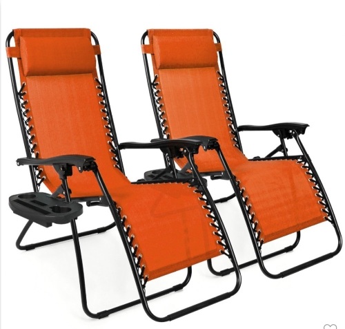 Best Choice Products Set of 2 Adjustable Zero Gravity LoungeChair Recliners for Patio w/ Cup Holders - Burnt Orange, Like New, Retail - $119.99 - Lot 332