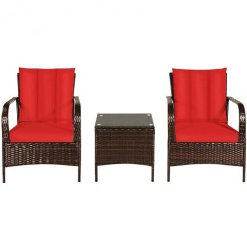 3-Piece Patio Rattan Furniture Set - Red - Lot 81