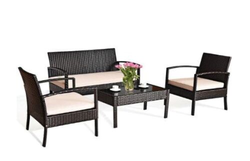 4-Piece Rattan Wicker Patio Conversation Set  - Lot 249