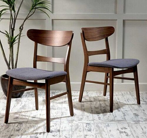 Set of 2 Helen Mid-Century Dining Chairs - Walnut/Dark Grey - Lot 327