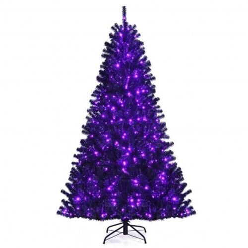 7ft Black Artificial Christmas/Halloween Tree with Purple LED Lights - Lot 514