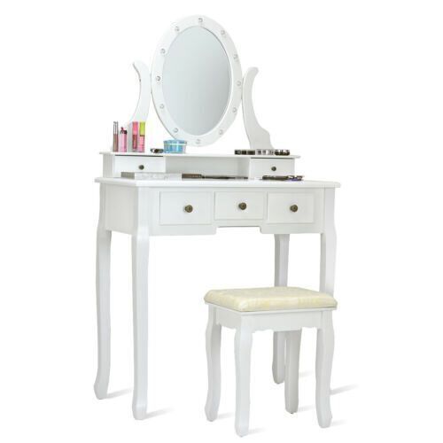 Vanity Table & Stool Set with 5 Drawers and 12 LED Lights - Lot 539