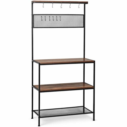 4-Tier Kitchen Rack Stand with Hooks and Mesh Panel - Lot 670