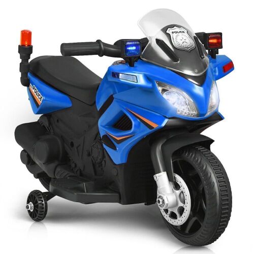 Kids Ride-On Police Motorcycle with Training Wheels - 6V Battery-Powered - Lot 693