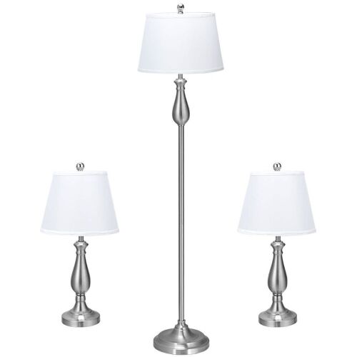 3-Piece Lamp Set - 2 Table, 1 Floor, Brushed Nickel - Lot 941