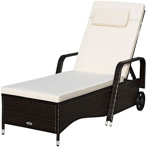 Reclining Patio Lounge Chair with Wheels - Rattan Wicker - Lot 1021